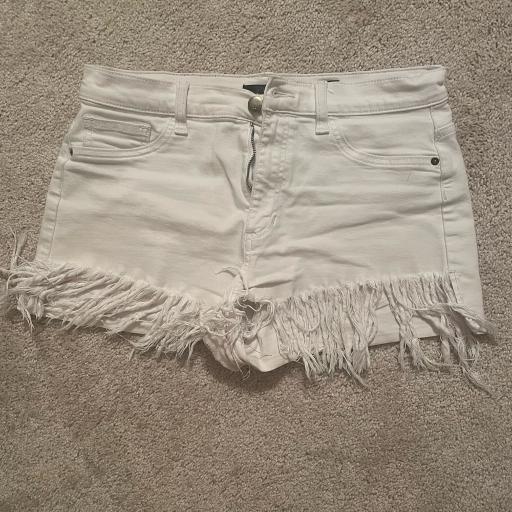 Black Label White Frayed Jean Shorts